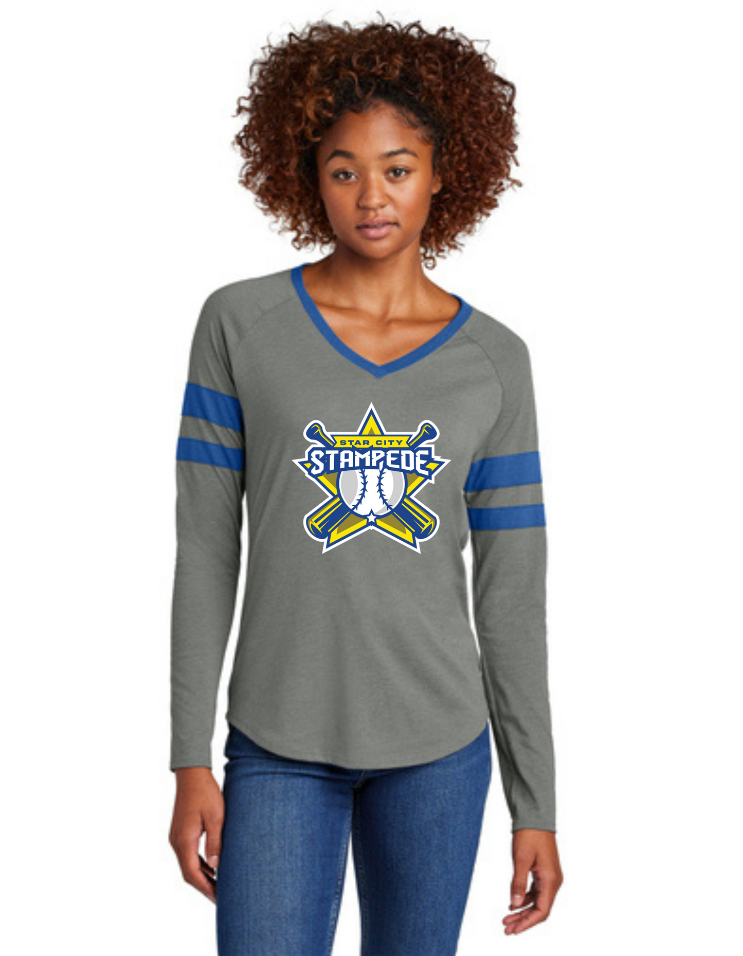 Sport-Tek® Ladies Halftime Stripe Long Sleeve V-Neck Tee